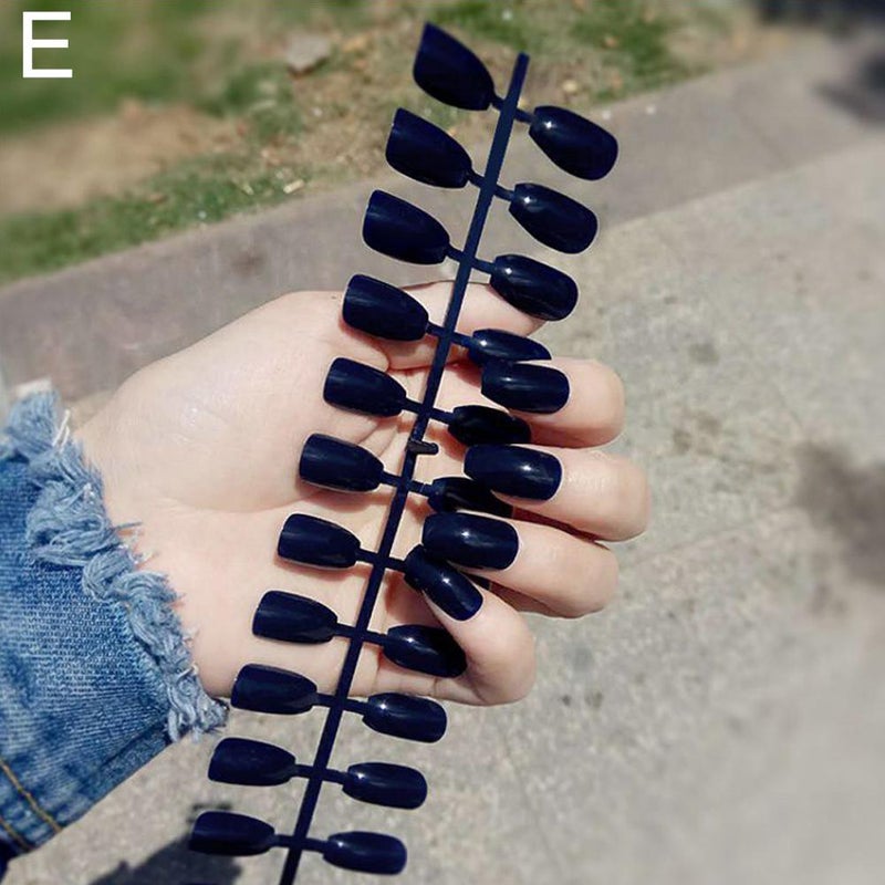 24pcs Solid Color Long Ballet Nail Strips, Top Coat, False Nail Stickers, Solid Color Coffin Nail Style